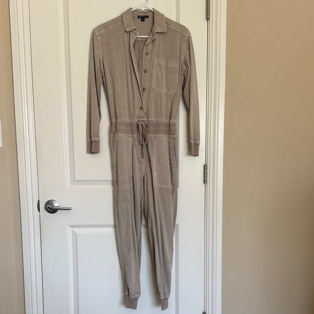 James Perse Taupe Button-Front Jumpsuit